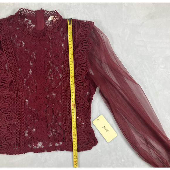 Fairy Women's Whimsy Sheer Lace Romantic Size Medium Blouse Red NWT Zip-Up Back - Picture 13 of 16